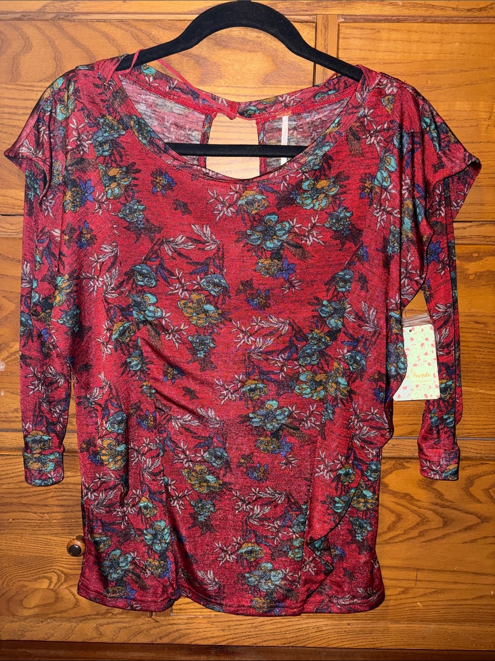 Free People Red Floral Long Sleeve Blouse